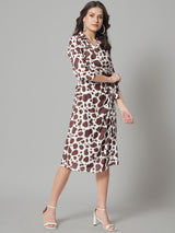 Wrap Around Animal Print Dress - Brown & White