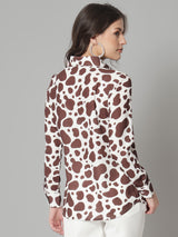 Printed Collared Shirt- Brown