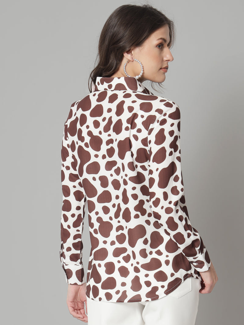 Printed Collared Shirt- Brown
