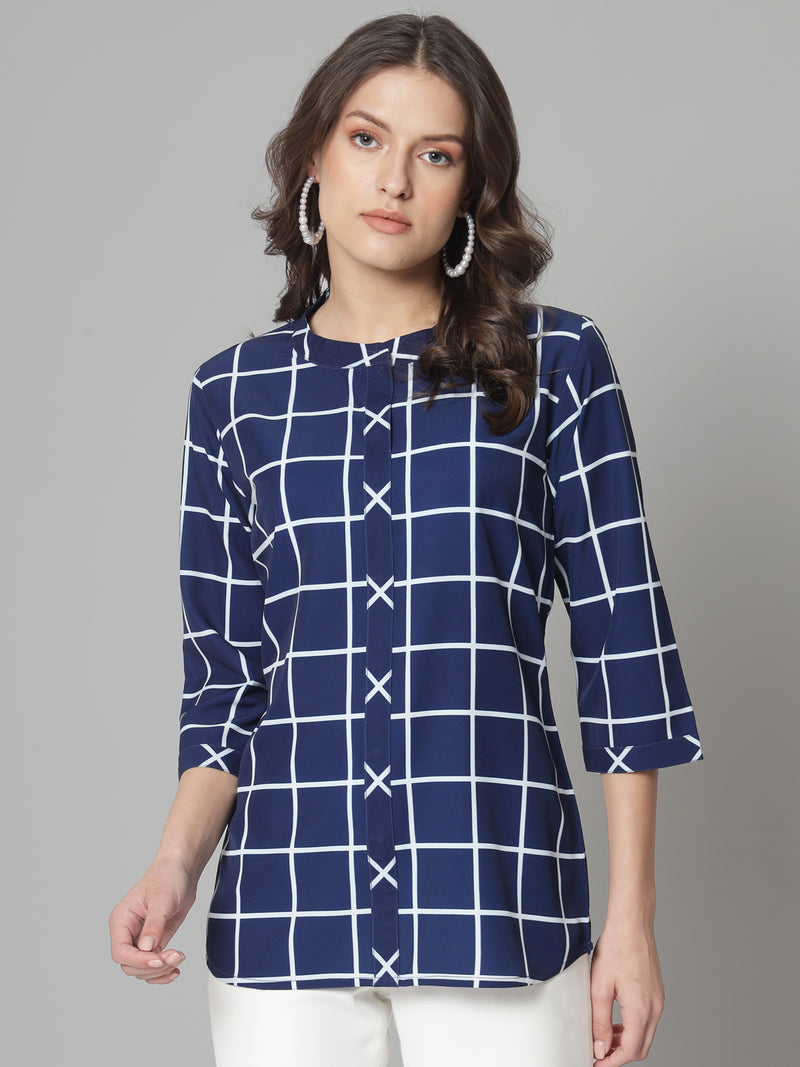 Mandarin Collar Top- Blue