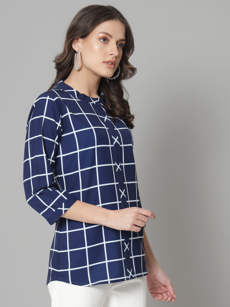 Mandarin Collar Top- Blue