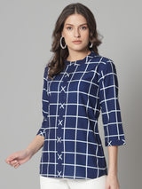 Mandarin Collar Top- Blue