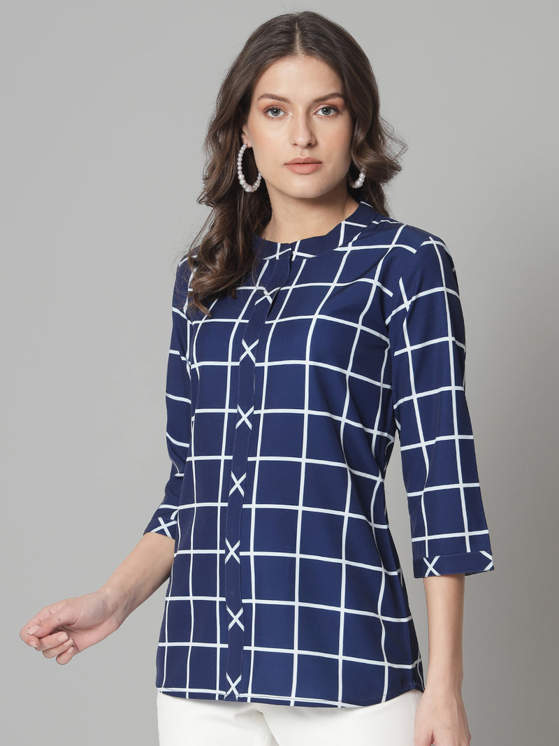 Mandarin Collar Top- Blue