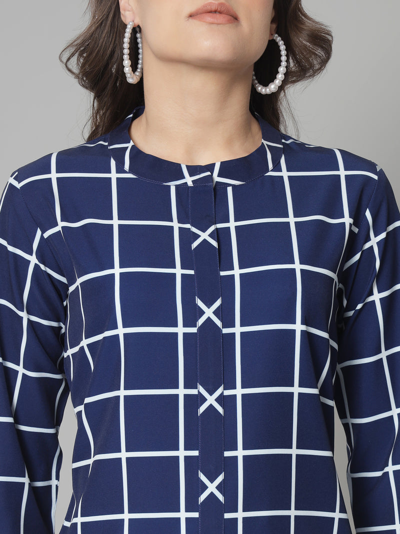 Mandarin Collar Top- Blue