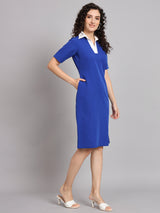 Casual Collared Dress - Ink Blue