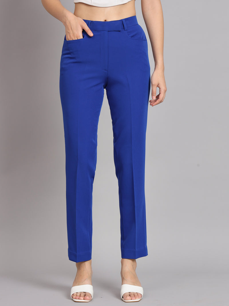 Notched Collar Polyester Pant Suit - Ink Blue