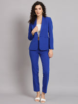 Notched Collar Polyester Pant Suit - Ink Blue