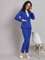Notched Collar Polyester Pant Suit - Ink Blue