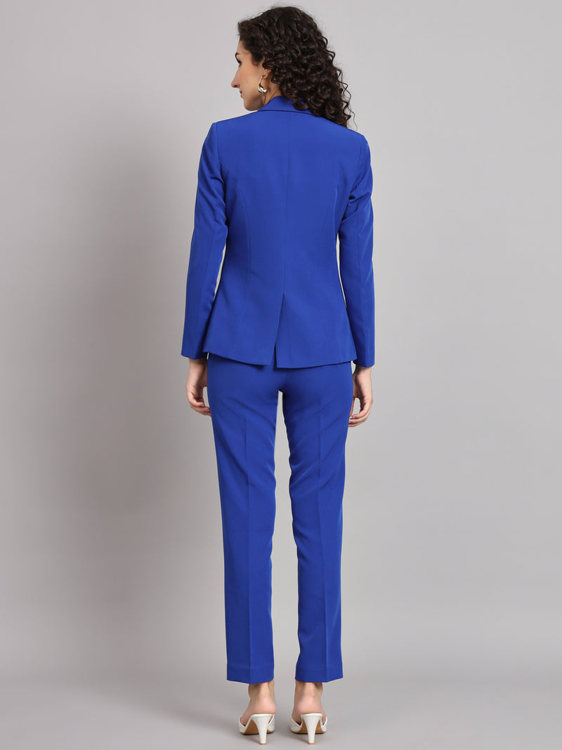 Notched Collar Polyester Pant Suit - Ink Blue