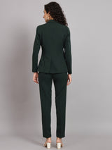 Notched Collar Polyester Pant Suit - Bottle Green