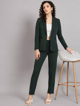 Notched Collar Polyester Pant Suit - Bottle Green