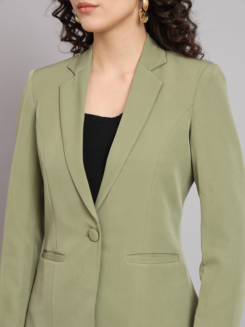 Notched Collar Polyester Pant Suit - Olive Green