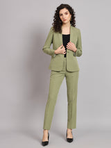 Notched Collar Polyester Pant Suit - Olive Green