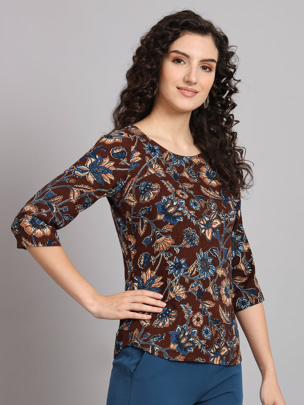 Floral Cotton Top - Brown