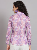 Marble Print Coat Collared Shirt - Lavender