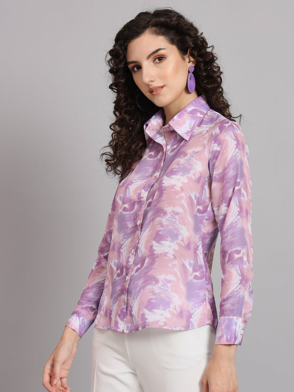 Marble Print Coat Collared Shirt - Lavender