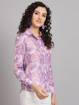 Marble Print Coat Collared Shirt - Lavender