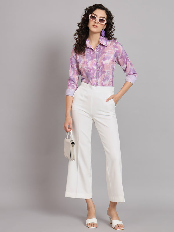 Marble Print Coat Collared Shirt - Lavender