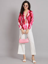 Front Open Abstract Print Jacket - Pink