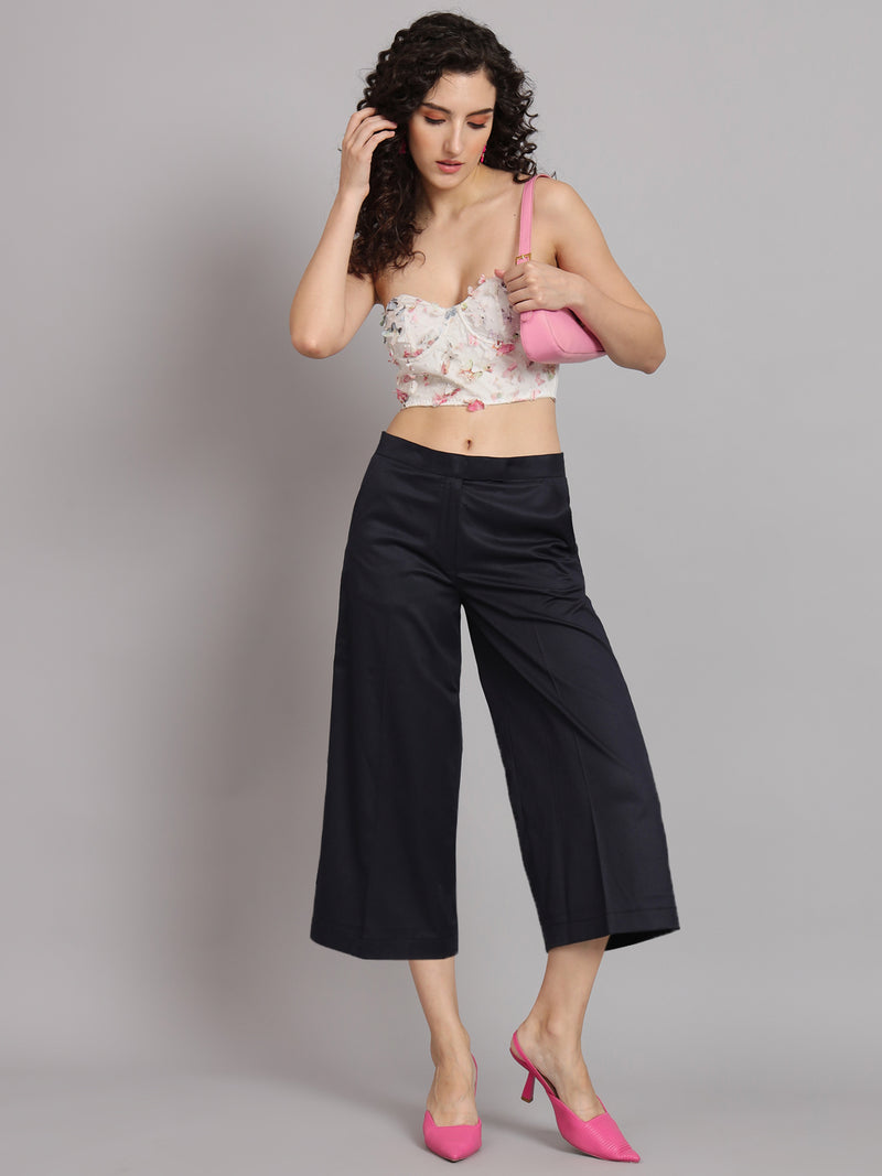 Poly Cotton Culottes- Navy Blue