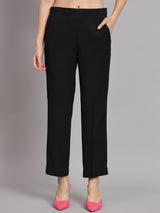 V-Neck Shirt Collar with Box Pleat Pant Suit - Black