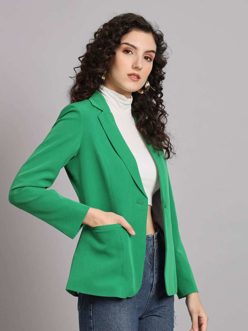 Notched Collar Polyester Blazer - Parrot Green