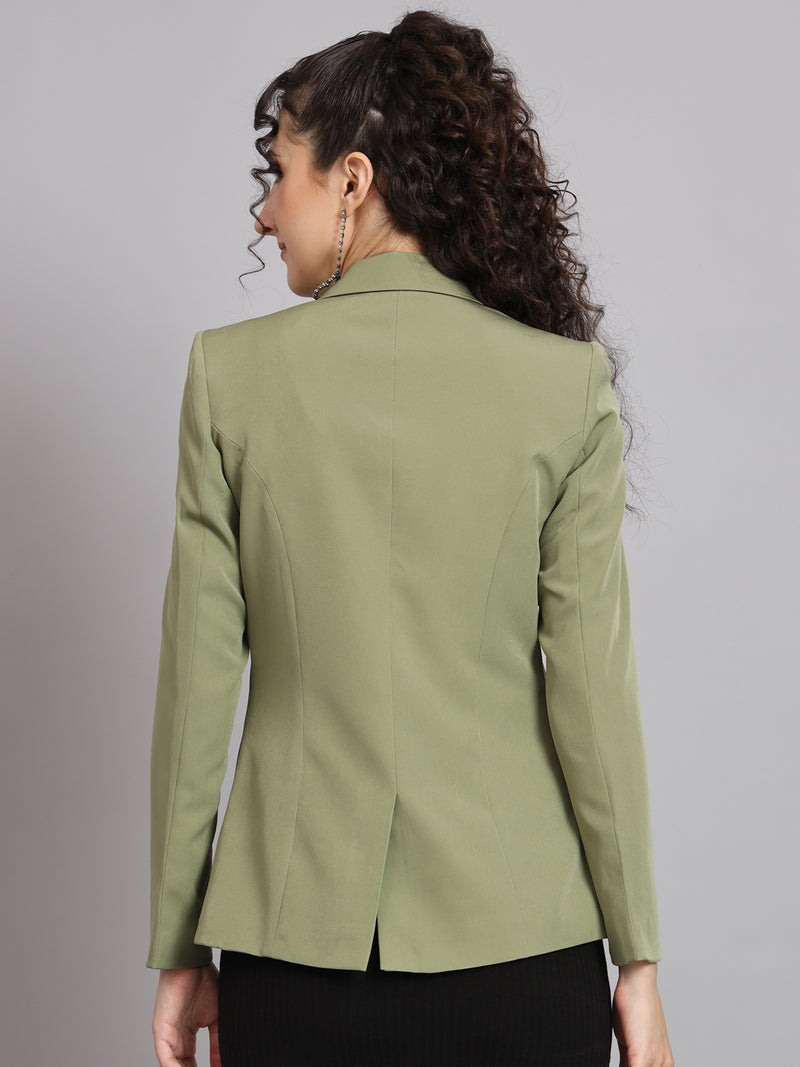 Notched Collar Polyester Blazer - Olive Green