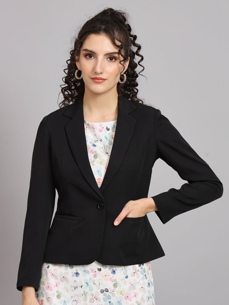 Short Notched Collar Blazer - Black