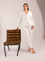 Notch Collar Stretch Pant Suit- White