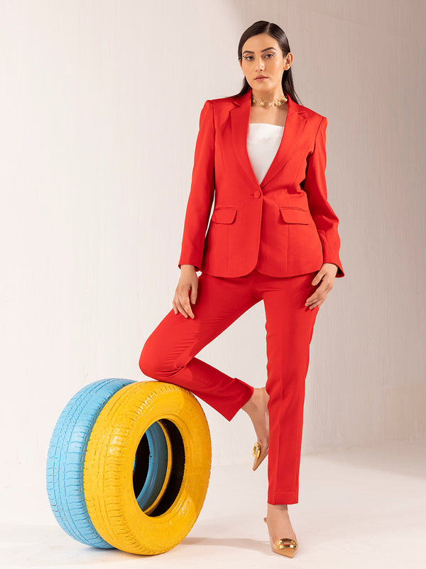 Women's Formal Stretch Pant Suit - Red