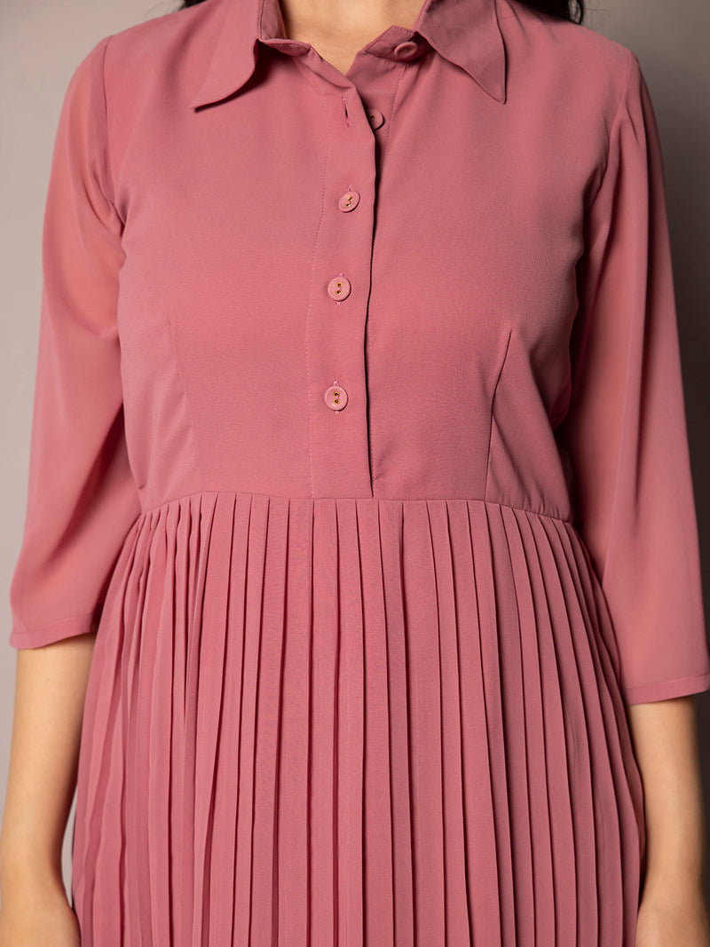 CREPE COLLARED DRESS : PINK