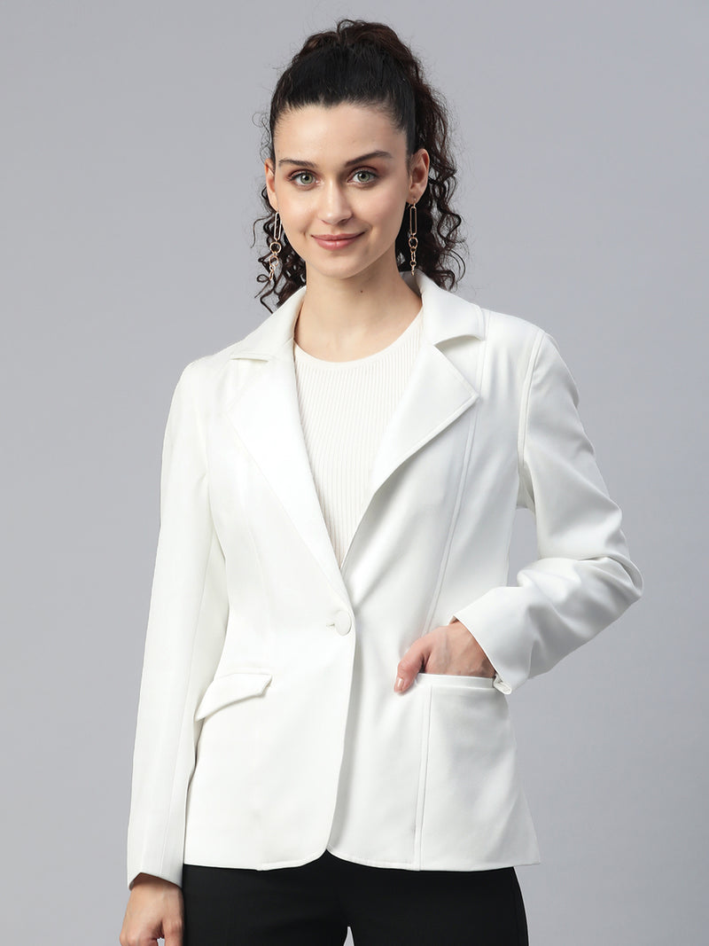 Notched Lapel Light Weight Stretch Jacket - White