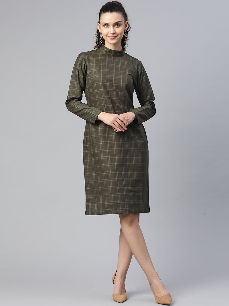Checkered Tweed Dress - Green