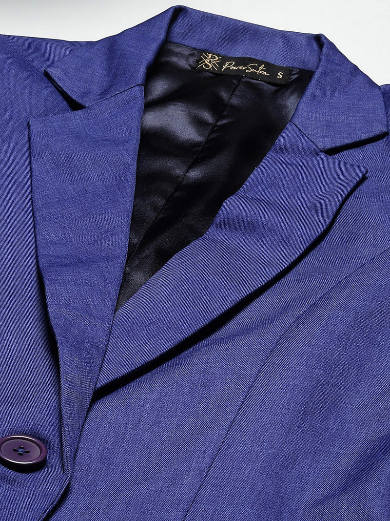 Poly Cotton Notched Lapel Pant Suit - Royal Blue