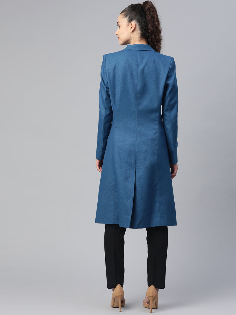 Solid Tweed Over Coat - Teal Blue