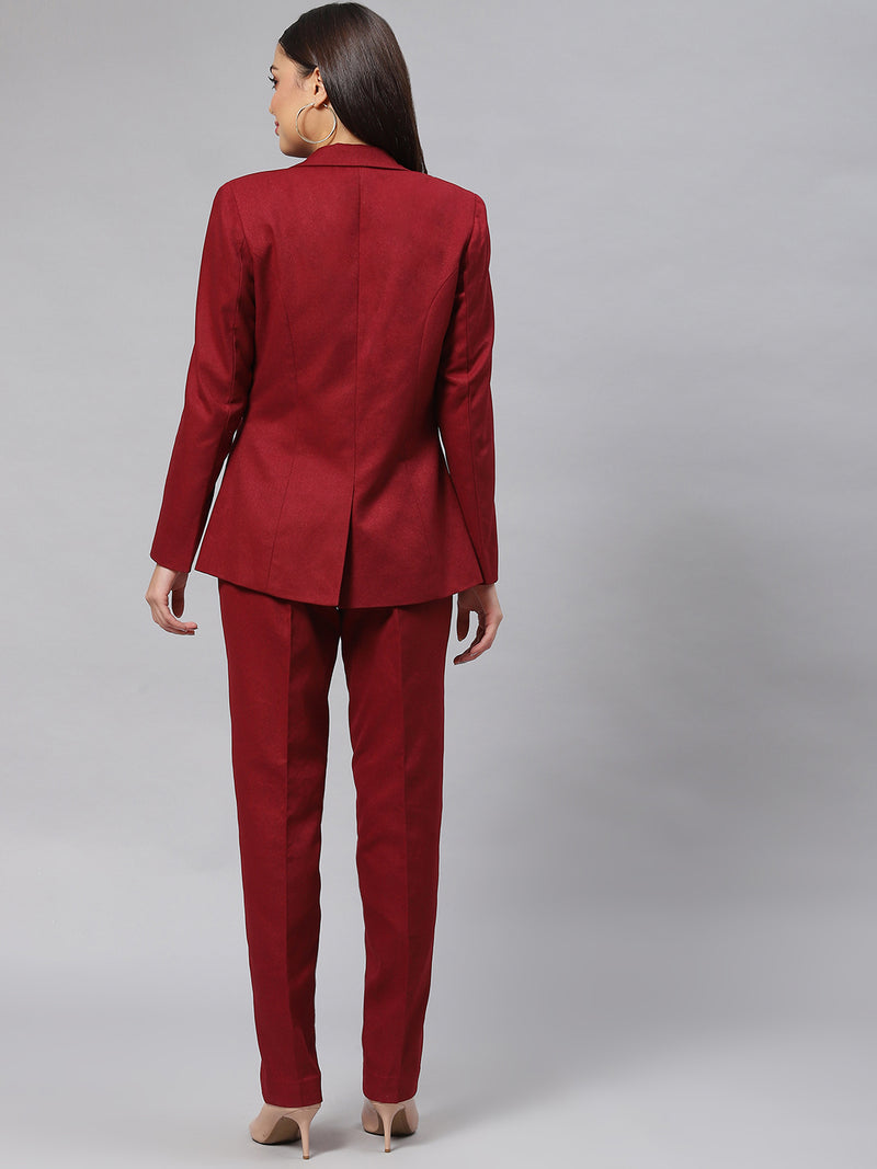 Tweed Pantsuit - Wine Red