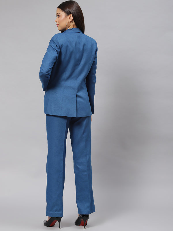 Tweed Pantsuit - Teal Blue