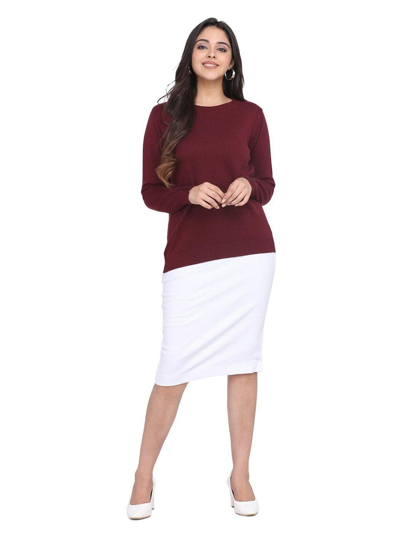 Cotton Pullover For Women - Wine Red