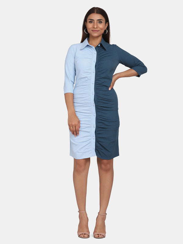 Women’s Colour Block Stretch Dress For women- Blue