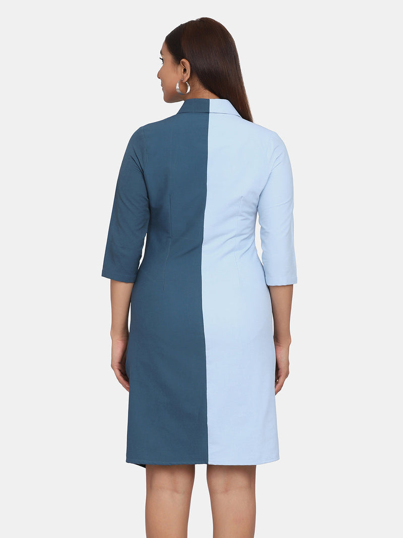 Women’s Colour Block Stretch Dress For women- Blue