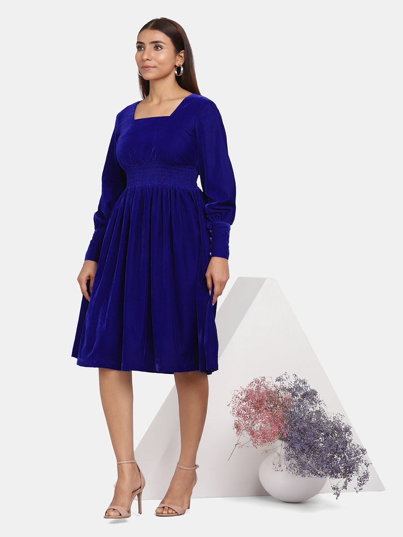 Velvet Evening Dress for Women - Royal Blue