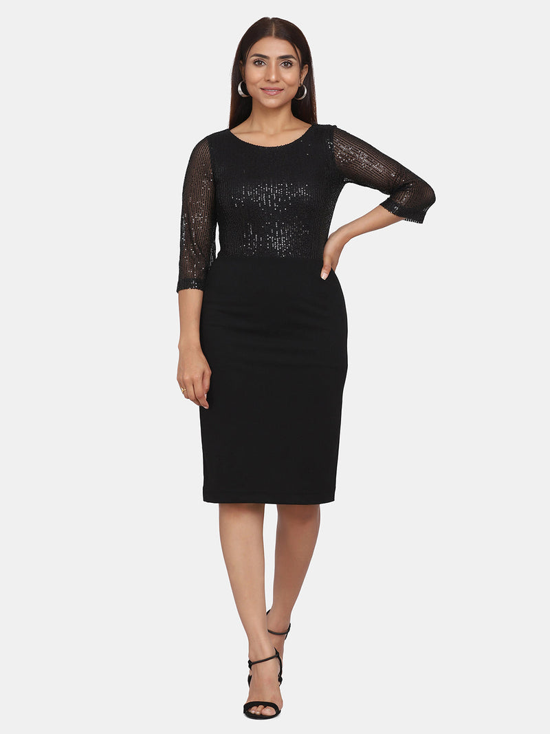 Sequin Stretch Evening Party Dress For women - Black