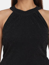Shimmery Halter Neck Stretch Party Dress For Women - Black