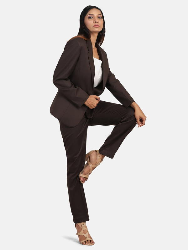 Poly Cotton Pant Suit - Chocolate Brown