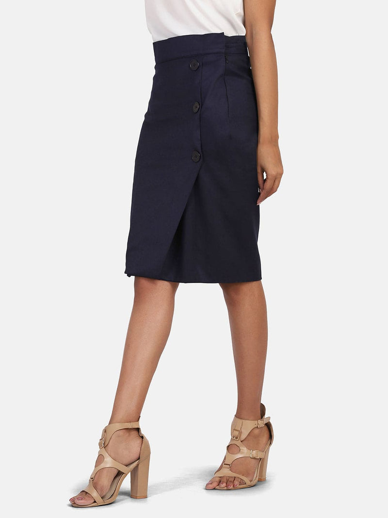 Button Detail Skirt - Navy Blue