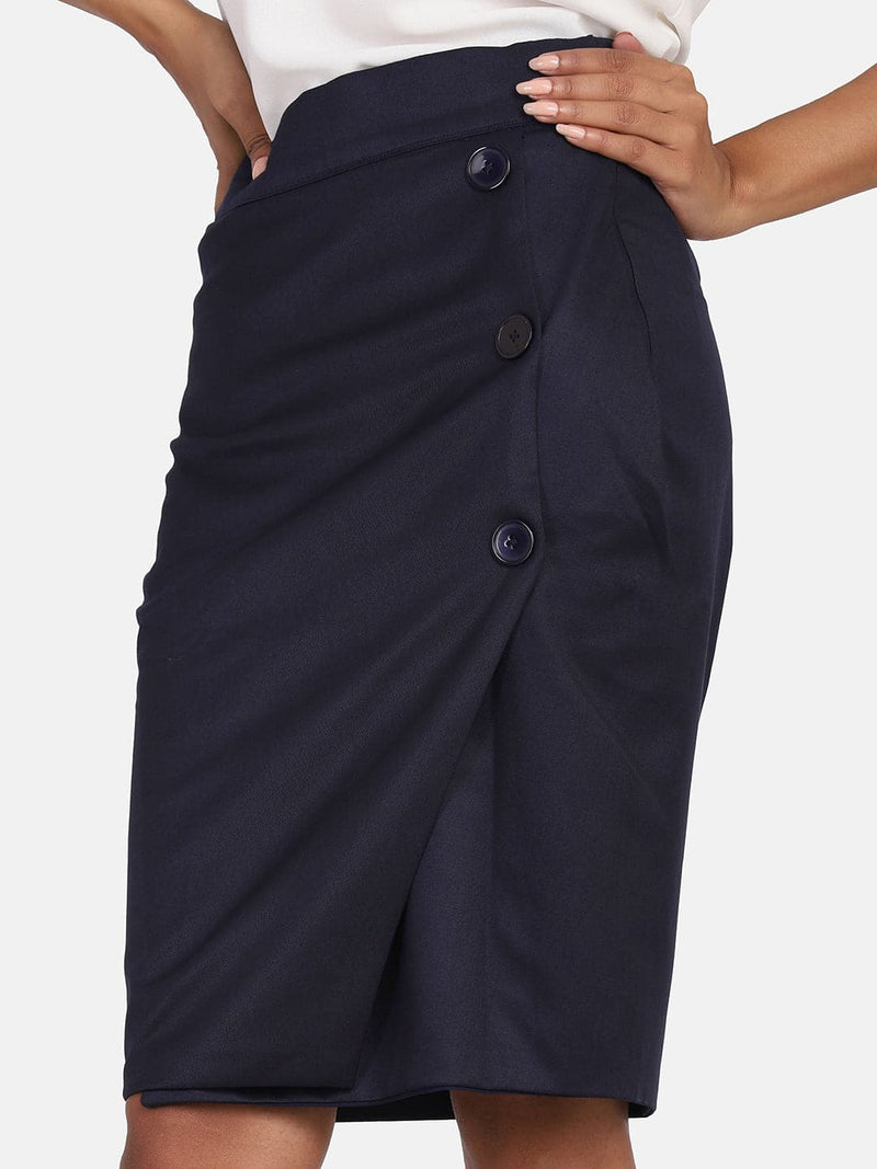 Button Detail Skirt - Navy Blue