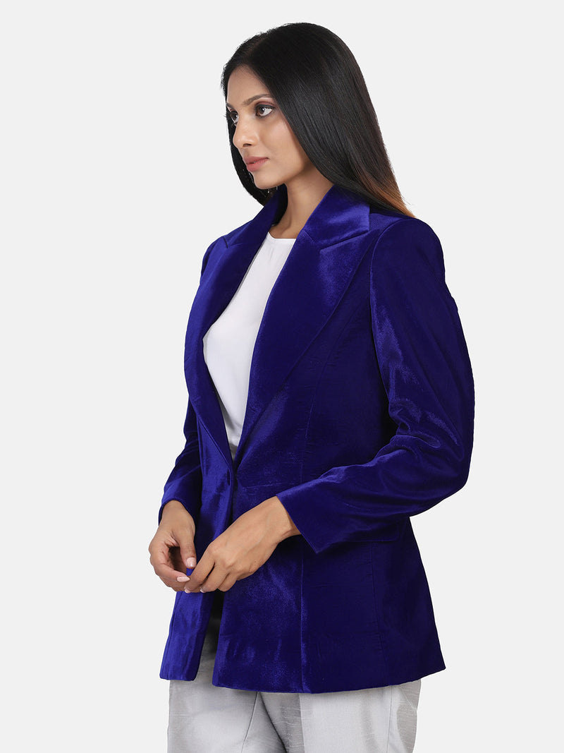 Velvet Blazer For Women - Royal Blue