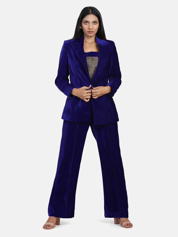 Velvet Pant Suit - Royal Blue