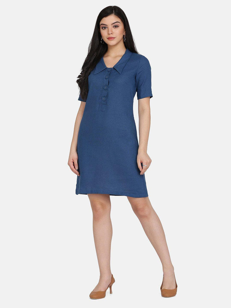 Coloured Shirt Dress For Women - Teal Blue