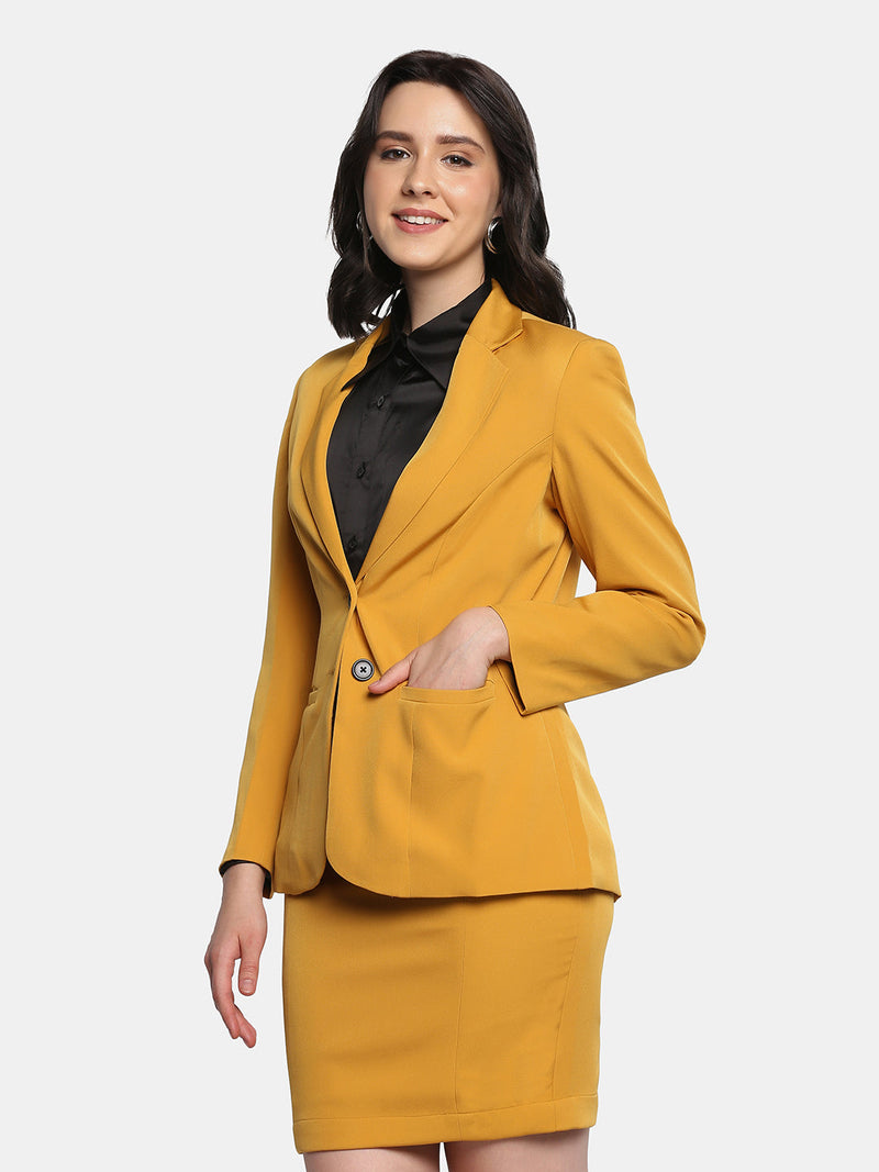 Business Formal Stretch Skirt Suit - Mustard Yellow